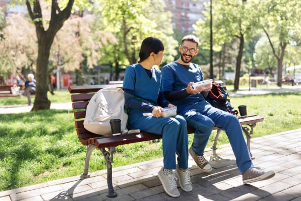 istock Joyful medical workers having a lunch break 2150170967