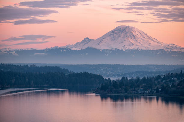 Mt Rainier and Lake Washington at Sunset