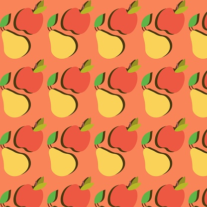 Red apple yellow pear pattern poster vector commercial use.