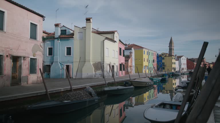 Burano's Waterfront Splendor with Mirrored Buildings, Venice Italy