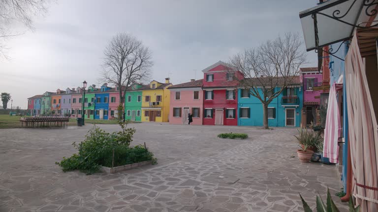 Plaza Surrounded by Burano's Multicolored Homes, Venice Italy