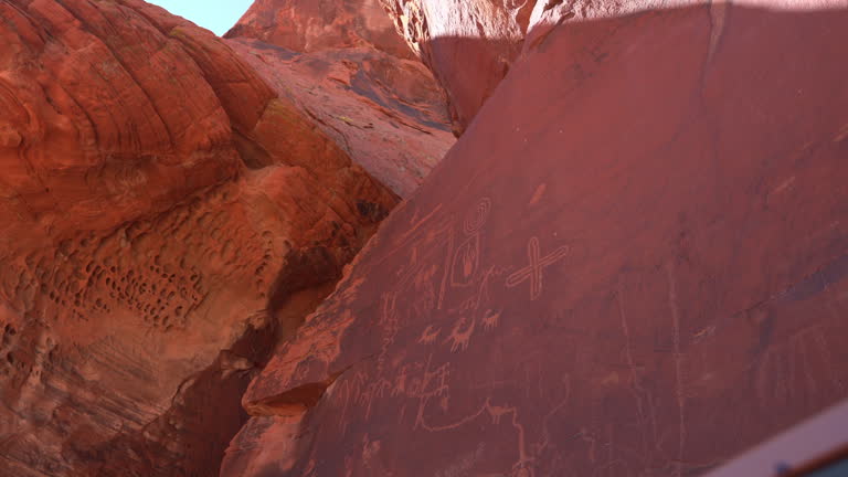Ancient petroglyphs along a hiking trail in the Valley of Fire, Nevada