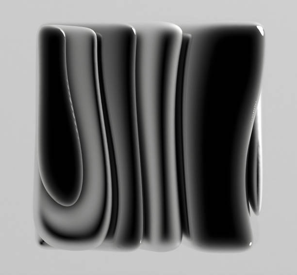 istock 3d render monochrome with surreal abstract art sculpture cube or box in curve wavy lines forms in silver metal material with soft matte finish aluminium parts on light grey background 2150175418