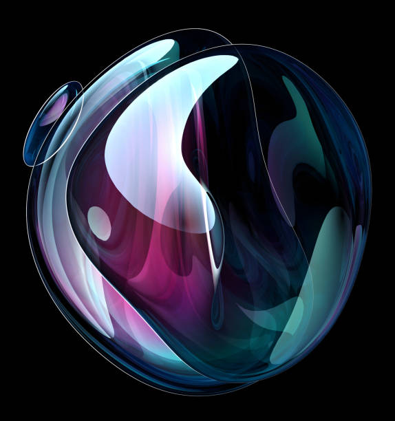 istock 3d render abstract art with a surreal glass sphere or ball in a deformation transformation process in purple and blue gradient color on an isolated black background 2150175516