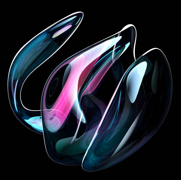 istock 3d render abstract art with a surreal glass sphere or ball in a deformation transformation process in purple and blue gradient color on an isolated black background 2150175691