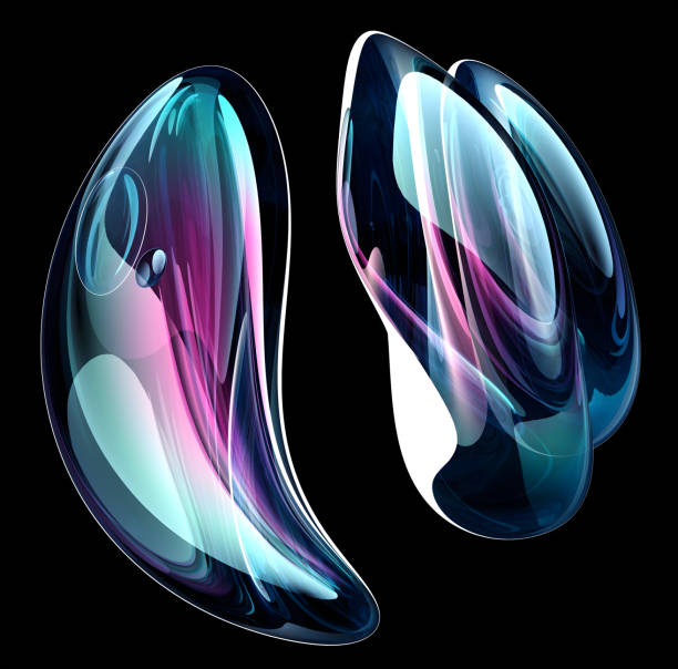 istock 3d render abstract art with a surreal glass sphere or ball in a deformation transformation process in purple and blue gradient color on an isolated black background 2150175942