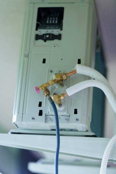 istock Installation stage of the external air conditioner unit 2150179465