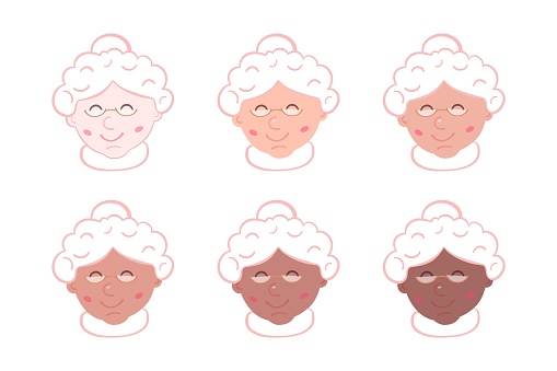 Cute Mrs. Claus wife of Santa Claus sticker. Different skin tones. Icon or sticker for scrapbook