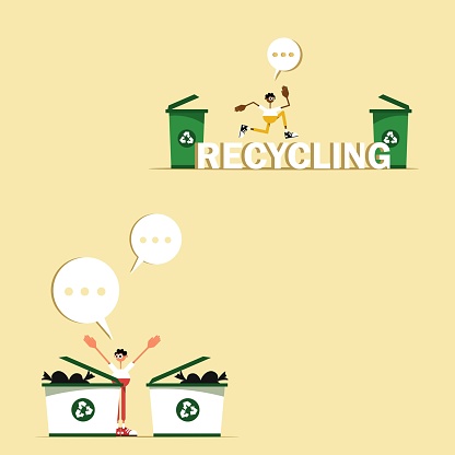 Earth Day and trash recycling volunteer people characters vector design commercial use illustration.