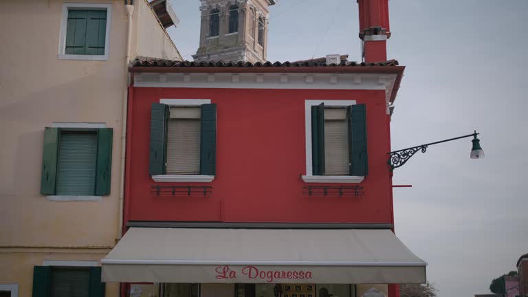 Traditional Burano House with Street Lamp, Venice Italy