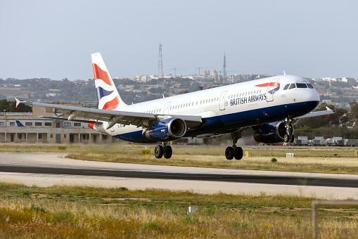 Luqa, Malta - April 21, 2024: British Airways Airbus A321-231 (REG: G-EUXG) operating flight BA2614 from London Gatwick.