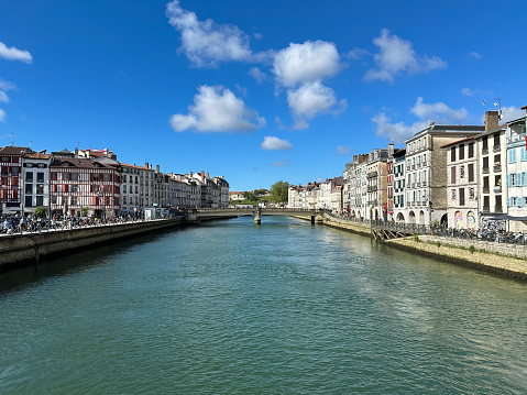 View of typical basque architecture on Bayonne river