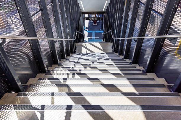 The stair treads are made of steel plates from an industrial factory.