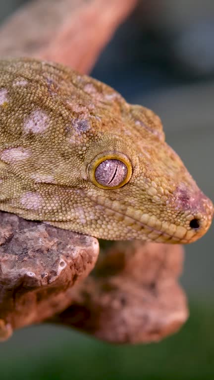 Close-up of The Head Of New Caledonian Giant Gecko On Tree Branch.