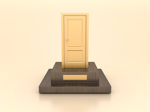 3D Closed Door on Trophy - Colored Background - 3D Rendering