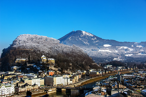 View of the Gaisberg mountain in Salzburg, Austria. Alps.