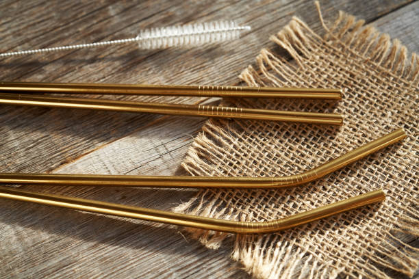 istock Zero-waste stainless steel straws with a brush 2150196703