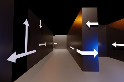 CGI, between mazes arrow direction signs