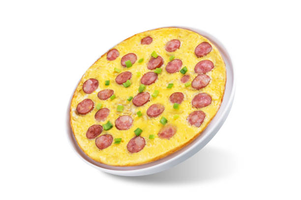 istock Chinese sausage omelette in a plate on a white isolated background 2150199234