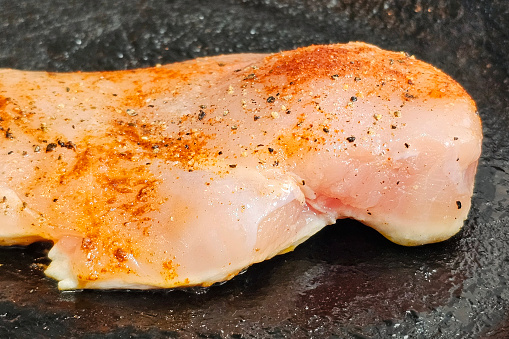 Raw chicken. Start of the frying process