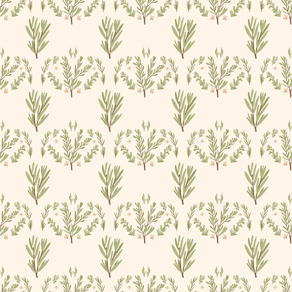 Rosemary seamless pattern. Herb repeat background. Botanic endless cover. Vector hand drawn flat illustration.