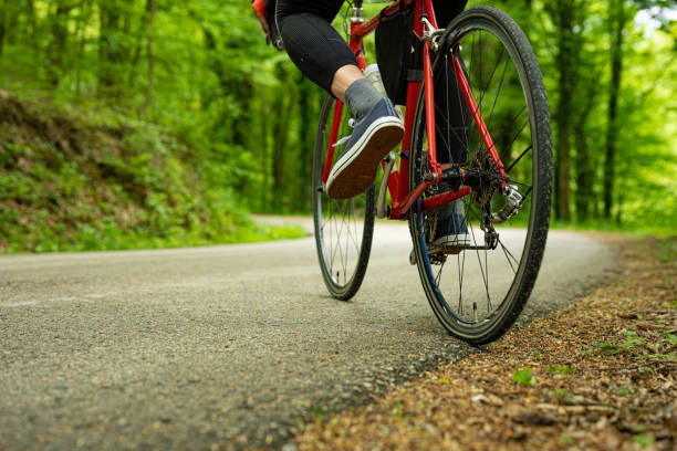 istock Bicyclist in Green Forest. Mature Man Cycling in Spring. 2150215280