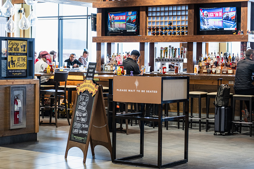 Reno, NV - January 24, 2024: Timber Ridge Restaurant and Bar inside the Reno-Tahoe International Airport terminal.