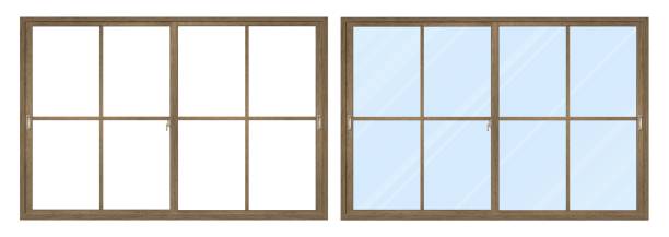 istock sepia wooden window frame B/with and without glass 2150215987