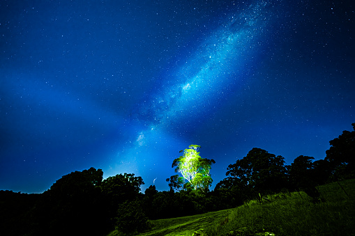 Milky Way and bright stars in the skies above Bowral in Southern Highlands NSW Australia magnificent colours of the Milky Way