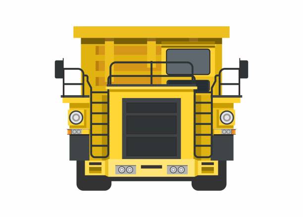 Mine truck. Front view. Simple flat illustration Simple flat illustration of a mine truck. Front view. miners cabin stock illustrations