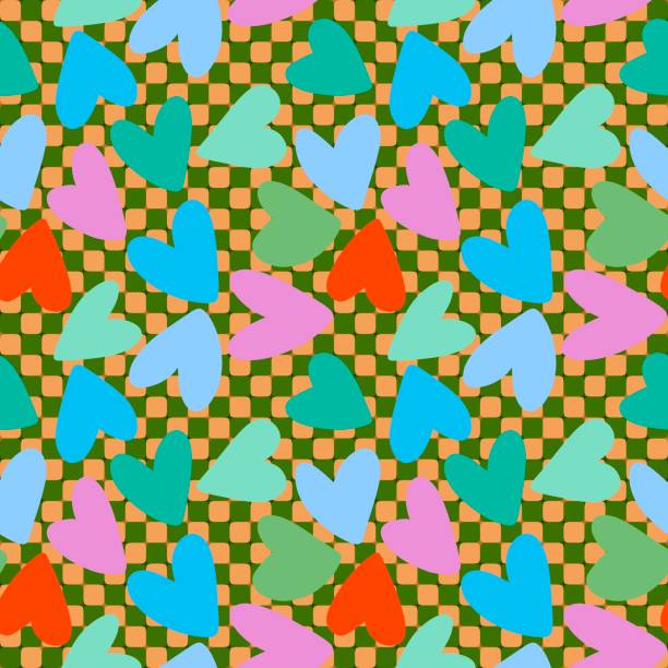 istock Valentines cartoon retro hearts seamless pattern for wrapping paper and fabrics 2150224177