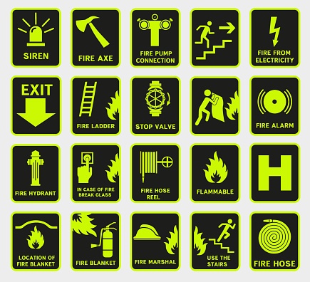 Erl Sign Fire Alarm Sign Set Of Vector Fire Symbols Emergency Exit Sign Fire ...