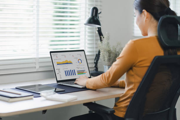 istock Businesswoman or accountant analyzing data charts, graphs, and dashboard on laptop screen to increase sales and revenue. Business data analytics concept. 2150226396