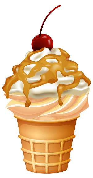 Vector illustration of a caramel drizzled ice cream