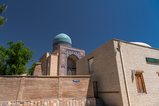 JUNE 24, 2023, SAMARKAND, UZBEKISTAN: Mausoleums and domes of the historical cemetery of Shahi Zinda, Samarkand, Uzbekistan.