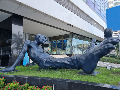 Colombia, Cartagena de Indias, October 17, 2023, monument entitled Bigfoot in resin and bronze author Idan Zareski