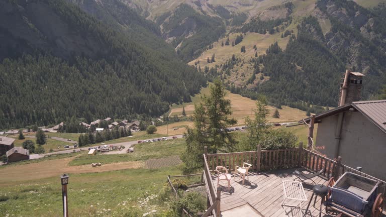 Scenic View Of Saint-Véran Alpine Landscape With Settlements In France. Wide Shot