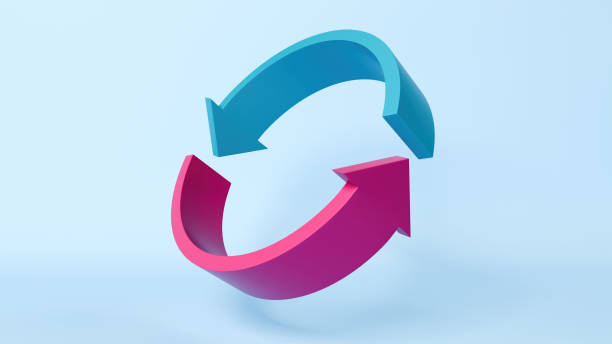 istock Mastering Momentum, Staying on Track, Sync and Repeat Rotating Arrows Sign, 3D Rednder 2150241640