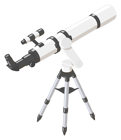 Astronomical telescope. Refracting telescope. Altazimuth mount. Vector illustration.