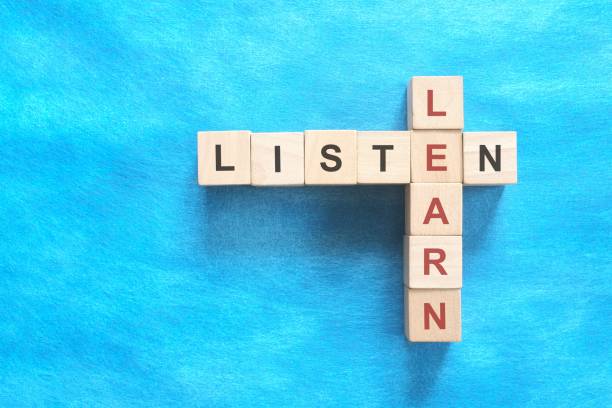 istock Listen and learn concept. Flat lay in blue background. 2150242229