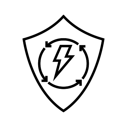 energy saving, shield with a lightning bolt and circle arrow icon vector