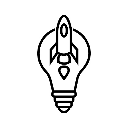 illustration of start up company idea, lightbulb with rocket icon vector