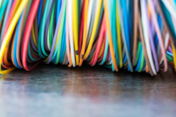 Colorful fibre cable or optics wires close-up