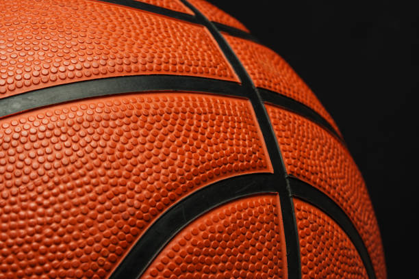 istock Close Up of Basketball on Black Background 2150248821