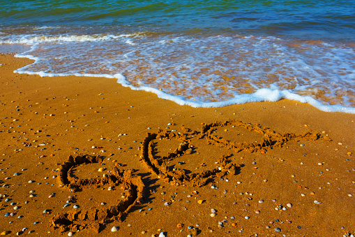Heat symbol written on a beach wet sand