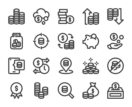 Coin Bold Line Icons Vector EPS File.