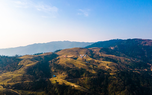 aerial view of mountain hill in Phalelung, Panchathar, Nepal.