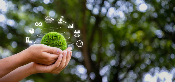 istock Net Zero 2050 carbon neutrality for greenhouse gas emissions. Long-term planning strategy, cooperation with organizations and agencies around the world for green space and a clean climate on a green. 2150257958