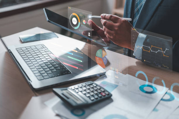 istock use tablet to planning your project. then plan progress HUD, boost productivity to management. 2150258668