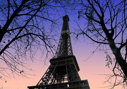 low angle view of Eiffel tower with colorful background